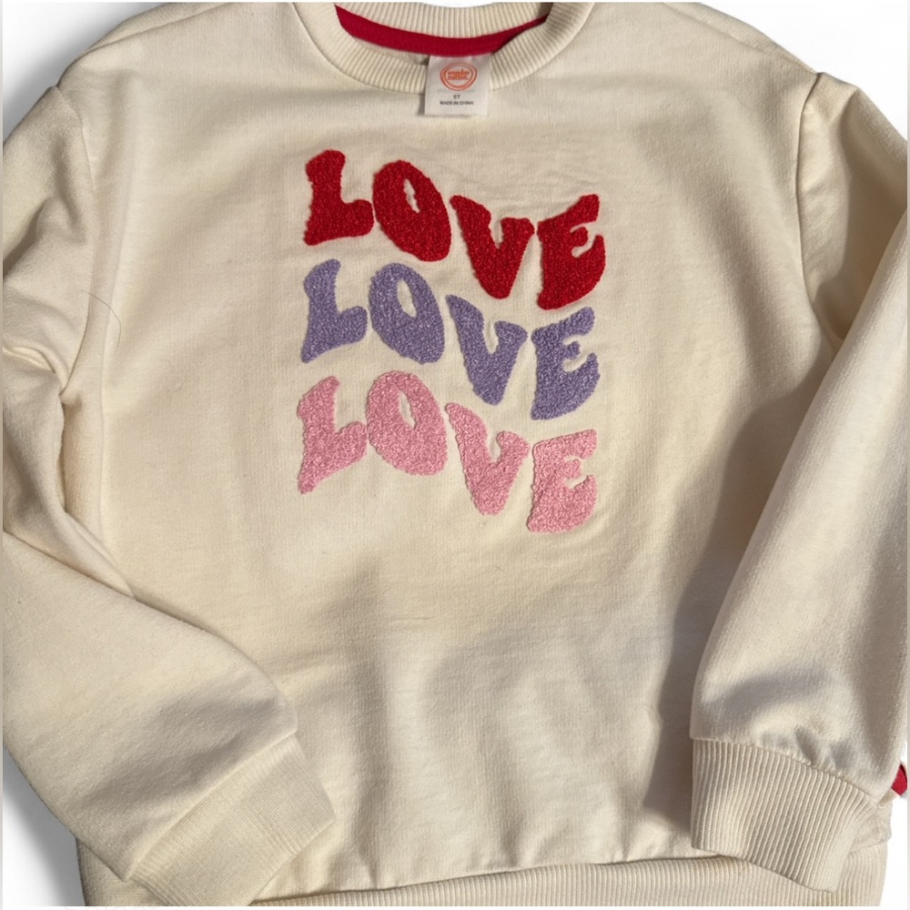 Cream Sweatshirt with Love Embroidery
